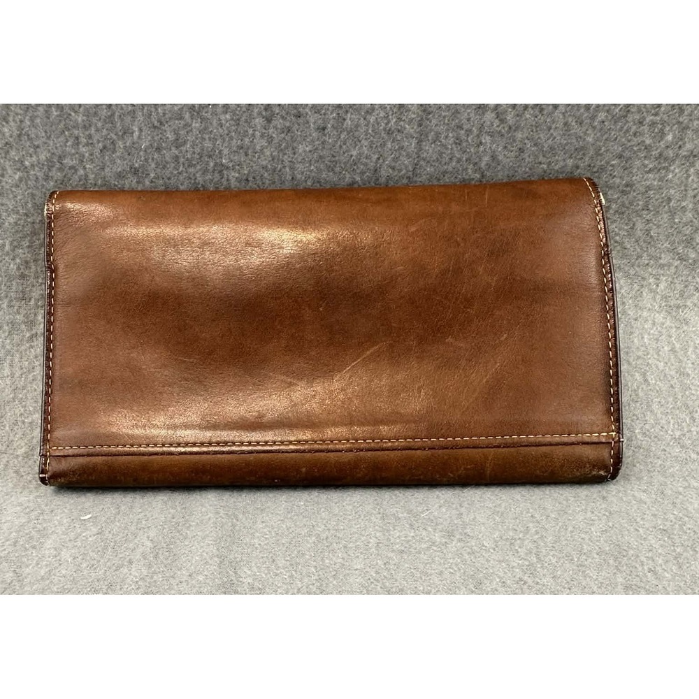 Genuine Cowhide Leather Rolfs Classic Brown Checkbook Wallet Womens - Picture 2 of 8